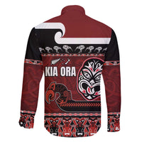 New Zealand Culture Family Matching Off The Shoulder Long Sleeve Dress and Hawaiian Shirt Kia Ora Aotearoa Moko Tattoo Mask with Waka and Maori Art Pattern