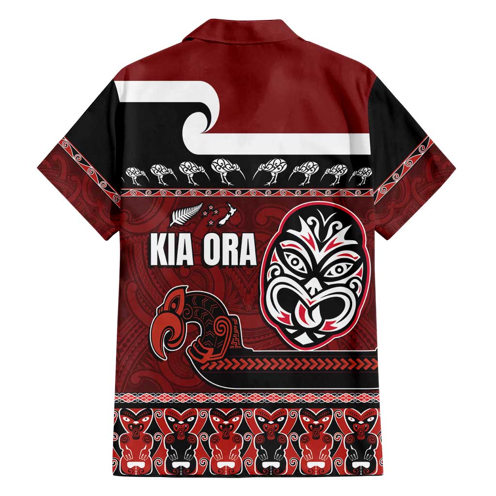 New Zealand Culture Family Matching Puletasi and Hawaiian Shirt Kia Ora Aotearoa Moko Tattoo Mask with Waka and Maori Art Pattern