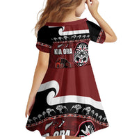 New Zealand Culture Family Matching Summer Maxi Dress and Hawaiian Shirt Kia Ora Aotearoa Moko Tattoo Mask with Waka and Maori Art Pattern LT03 - Polynesian Pride