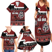 New Zealand Culture Family Matching Summer Maxi Dress and Hawaiian Shirt Kia Ora Aotearoa Moko Tattoo Mask with Waka and Maori Art Pattern LT03 - Polynesian Pride