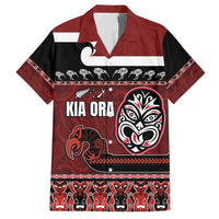 New Zealand Culture Family Matching Summer Maxi Dress and Hawaiian Shirt Kia Ora Aotearoa Moko Tattoo Mask with Waka and Maori Art Pattern LT03 Dad's Shirt - Short Sleeve Red - Polynesian Pride