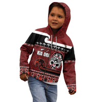 New Zealand Culture Kid Hoodie Kia Ora Aotearoa Moko Tattoo Mask with Waka and Maori Art Pattern