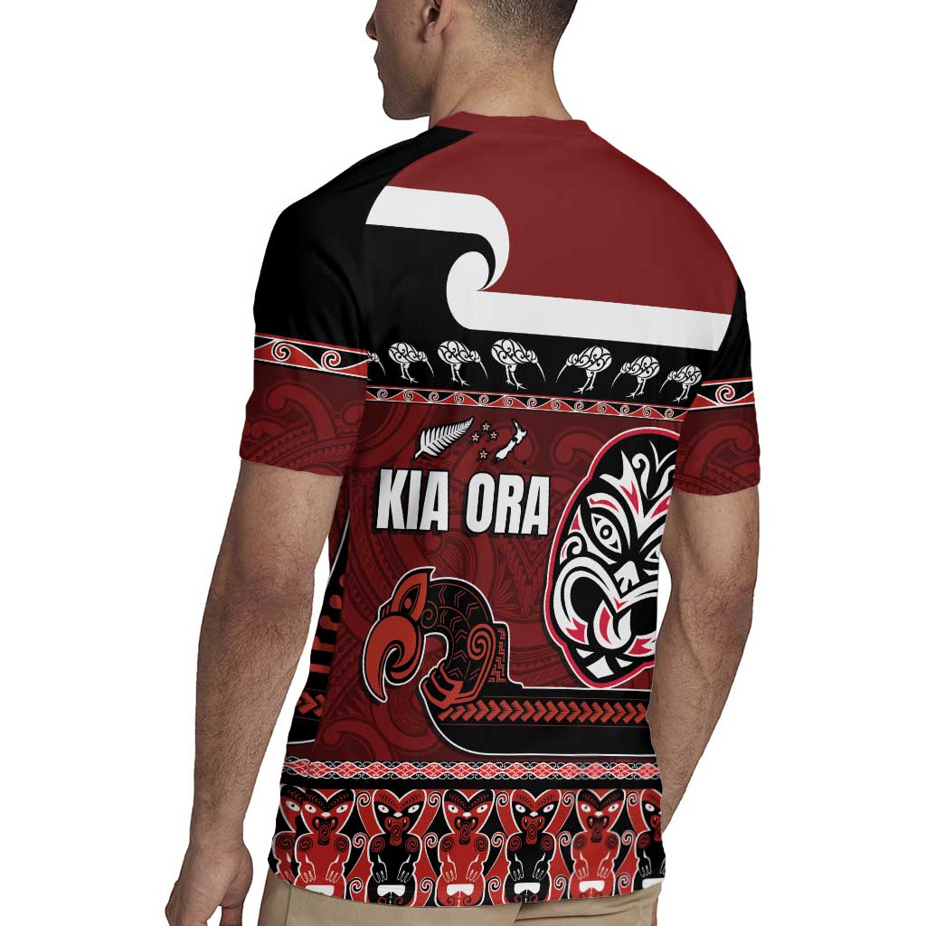 New Zealand Culture Rugby Jersey Kia Ora Aotearoa Moko Tattoo Mask with Waka and Maori Art Pattern