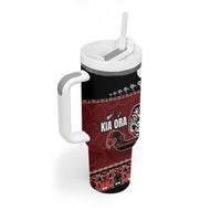 New Zealand Culture Tumbler With Handle Kia Ora Aotearoa Moko Tattoo Mask with Waka and Maori Art Pattern