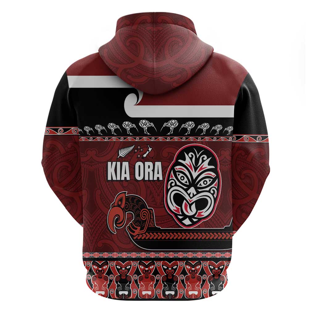 New Zealand Culture Zip Hoodie Kia Ora Aotearoa Moko Tattoo Mask with Waka and Maori Art Pattern