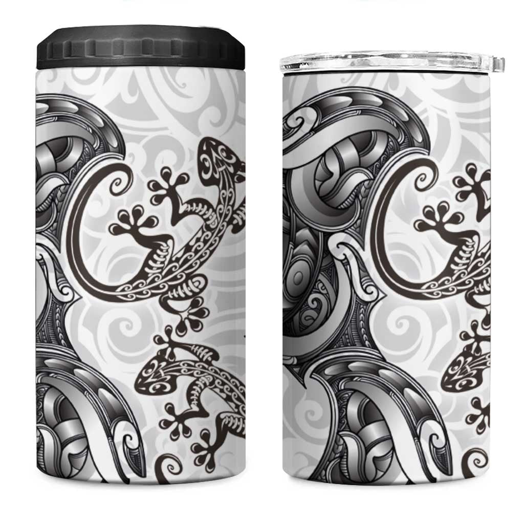 New Zealand Gecko Maori Art Tattoo 4 in 1 Can Cooler Tumbler White Color
