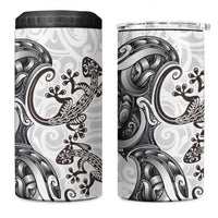 New Zealand Gecko Maori Art Tattoo 4 in 1 Can Cooler Tumbler White Color