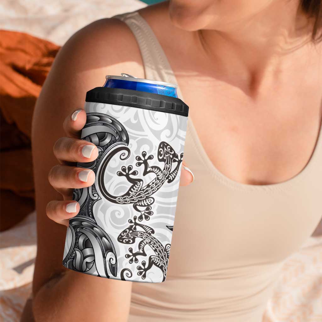 New Zealand Gecko Maori Art Tattoo 4 in 1 Can Cooler Tumbler White Color