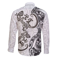 New Zealand Gecko Maori Art Tattoo Family Matching Off Shoulder Maxi Dress and Hawaiian Shirt White Color