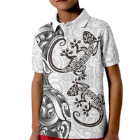 New Zealand Gecko Maori Art Tattoo Kid Polo Shirt White Color