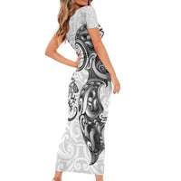 New Zealand Gecko Maori Art Tattoo Short Sleeve Bodycon Dress White Color