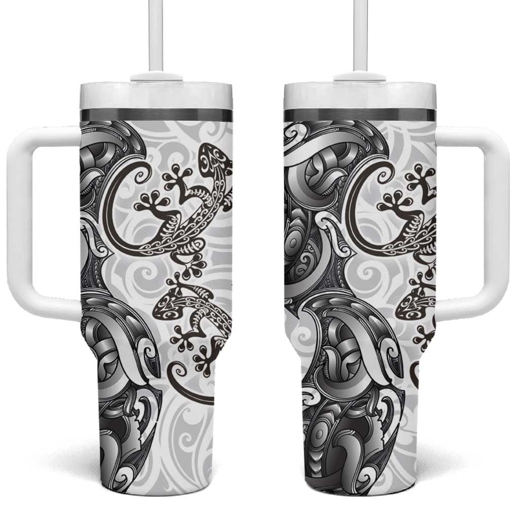 New Zealand Gecko Maori Art Tattoo Tumbler With Handle White Color
