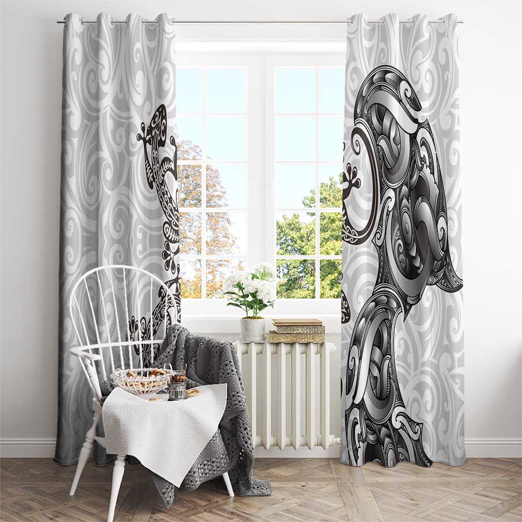 New Zealand Gecko Maori Art Tattoo Window Curtain White Color
