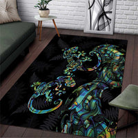 New Zealand Gecko Maori Art Tattoo Area Rug Silver Fern and Paua Shell Mode