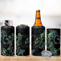 New Zealand Gecko Maori Art Tattoo 4 in 1 Can Cooler Tumbler Paua Shell Mode with Silver Fern Pattern