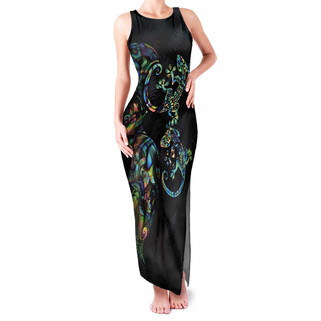 New Zealand Gecko Maori Art Tattoo Family Matching Tank Maxi Dress and Hawaiian Shirt Silver Fern and Paua Shell Mode