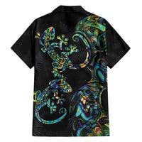 New Zealand Gecko Maori Art Tattoo Hawaiian Shirt Silver Fern and Paua Shell Mode