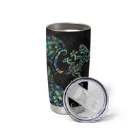 New Zealand Gecko Maori Art Tattoo Tumbler Cup Paua Shell Mode with Silver Fern Pattern