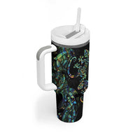 New Zealand Gecko Maori Art Tattoo Tumbler With Handle Paua Shell Mode with Silver Fern Pattern