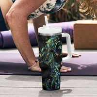 New Zealand Gecko Maori Art Tattoo Tumbler With Handle Paua Shell Mode with Silver Fern Pattern