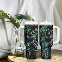 New Zealand Gecko Maori Art Tattoo Tumbler With Handle Paua Shell Mode with Silver Fern Pattern
