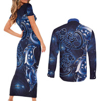 New Zealand Gecko Maori Art Tattoo Couples Matching Short Sleeve Bodycon Dress and Long Sleeve Button Shirt Matariki Mode