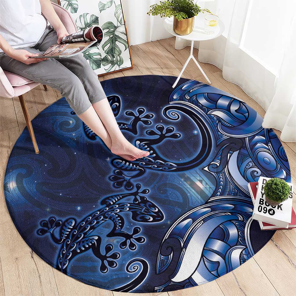 New Zealand Gecko Maori Art Tattoo Round Carpet Matariki Mode