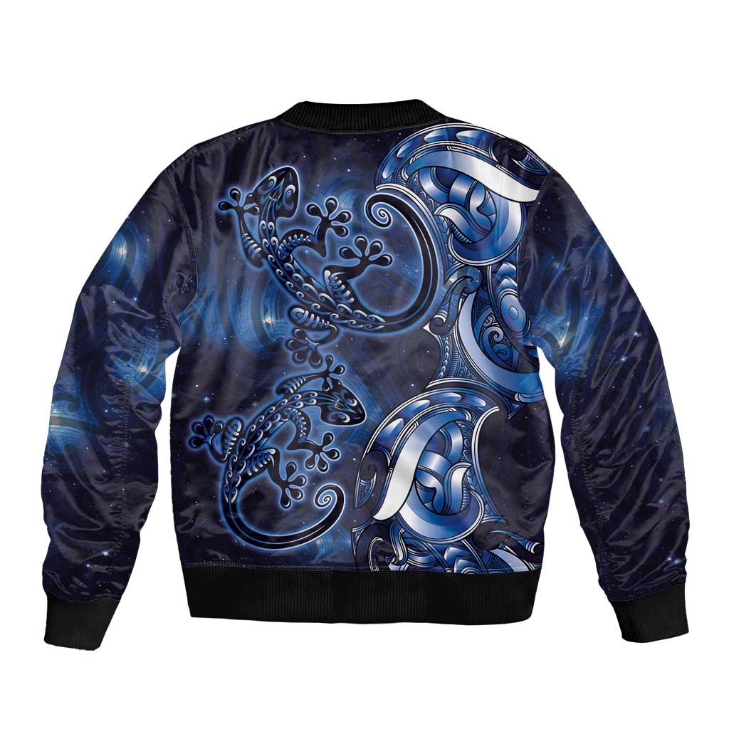 New Zealand Gecko Maori Art Tattoo Sleeve Zip Bomber Jacket Matariki Mode