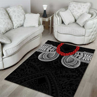 Samoan Traditional Art Tattoos Area Rug Tatau Tribal Motifs with Ula Fala Black - Polynesian Pride