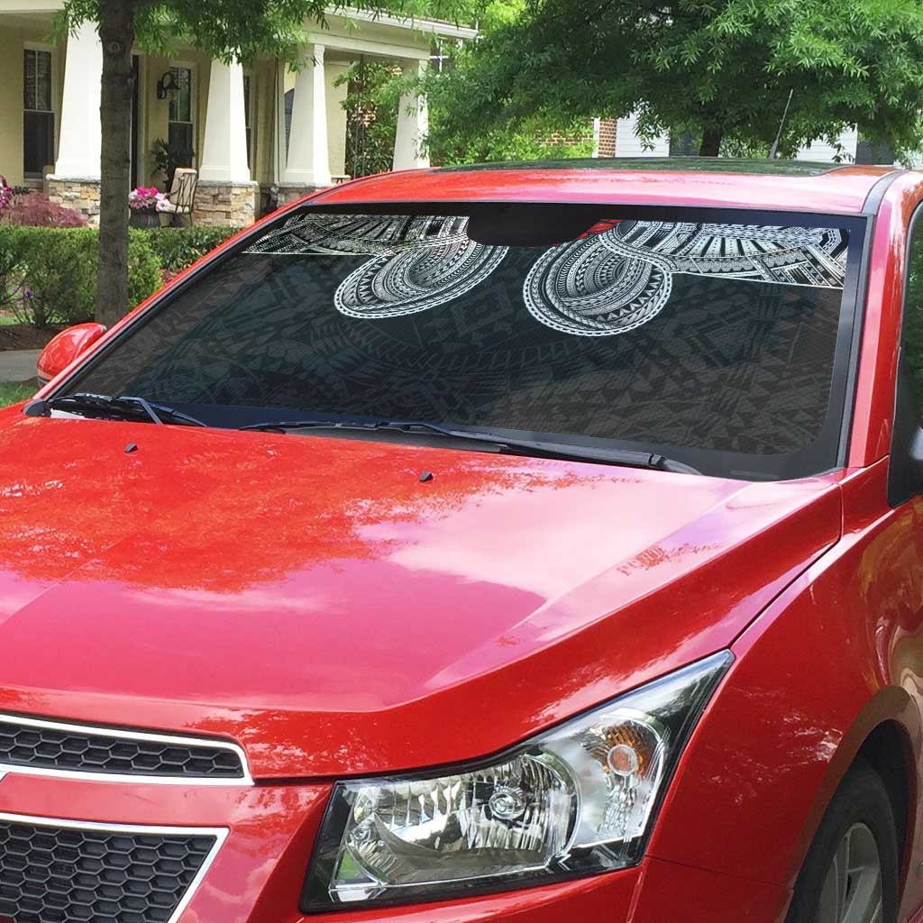 Samoan Traditional Art Tattoos Auto Sun Shade Tatau Tribal Motifs with Ula Fala Black - Polynesian Pride