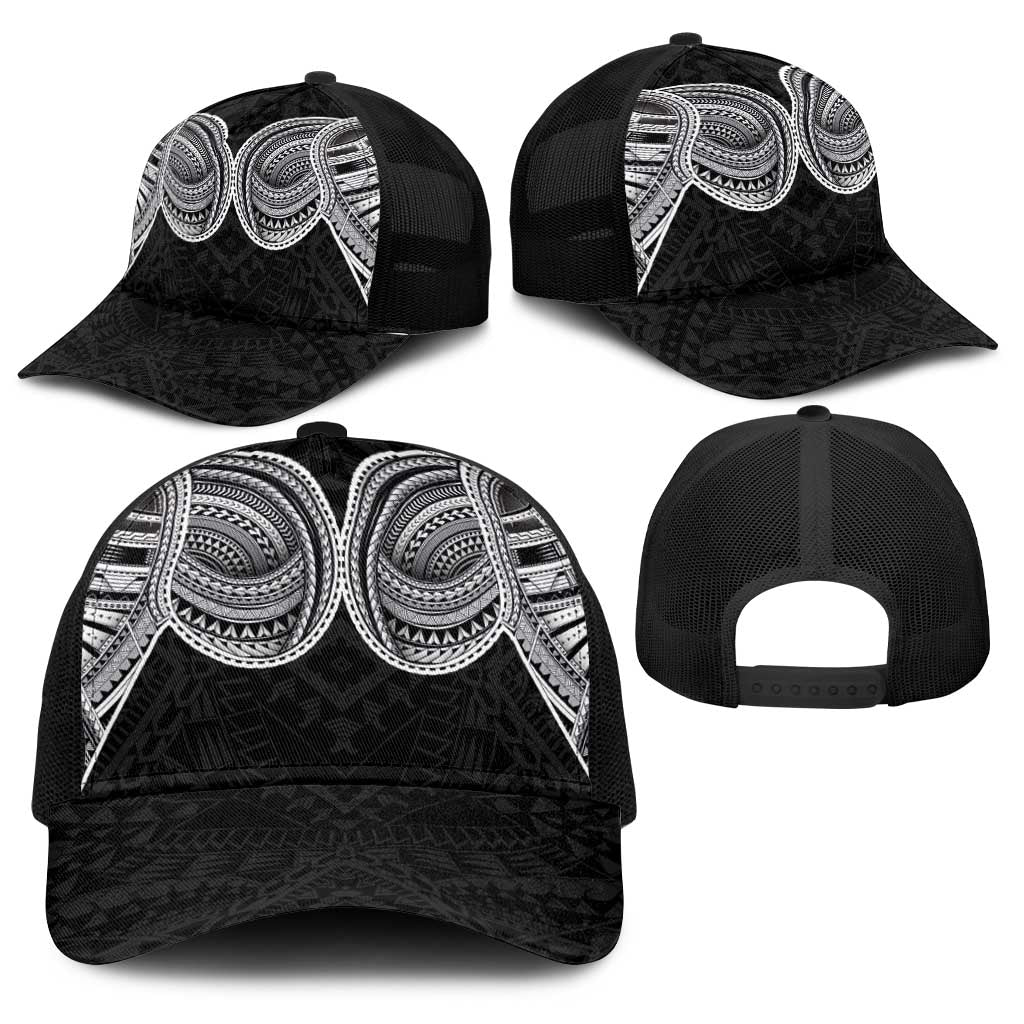 Samoan Traditional Art Tattoos Baseball Net Cap Tatau Tribal Motifs with Ula Fala Black - Polynesian Pride