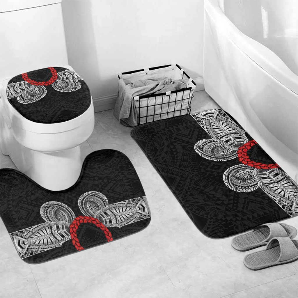 Samoan Traditional Art Tattoos Bathroom Set Tatau Tribal Motifs with Ula Fala Black - Polynesian Pride