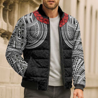 Samoan Traditional Art Tattoos Bomber Puffer Jacket Tatau Tribal Motifs with Ula Fala Black - Polynesian Pride