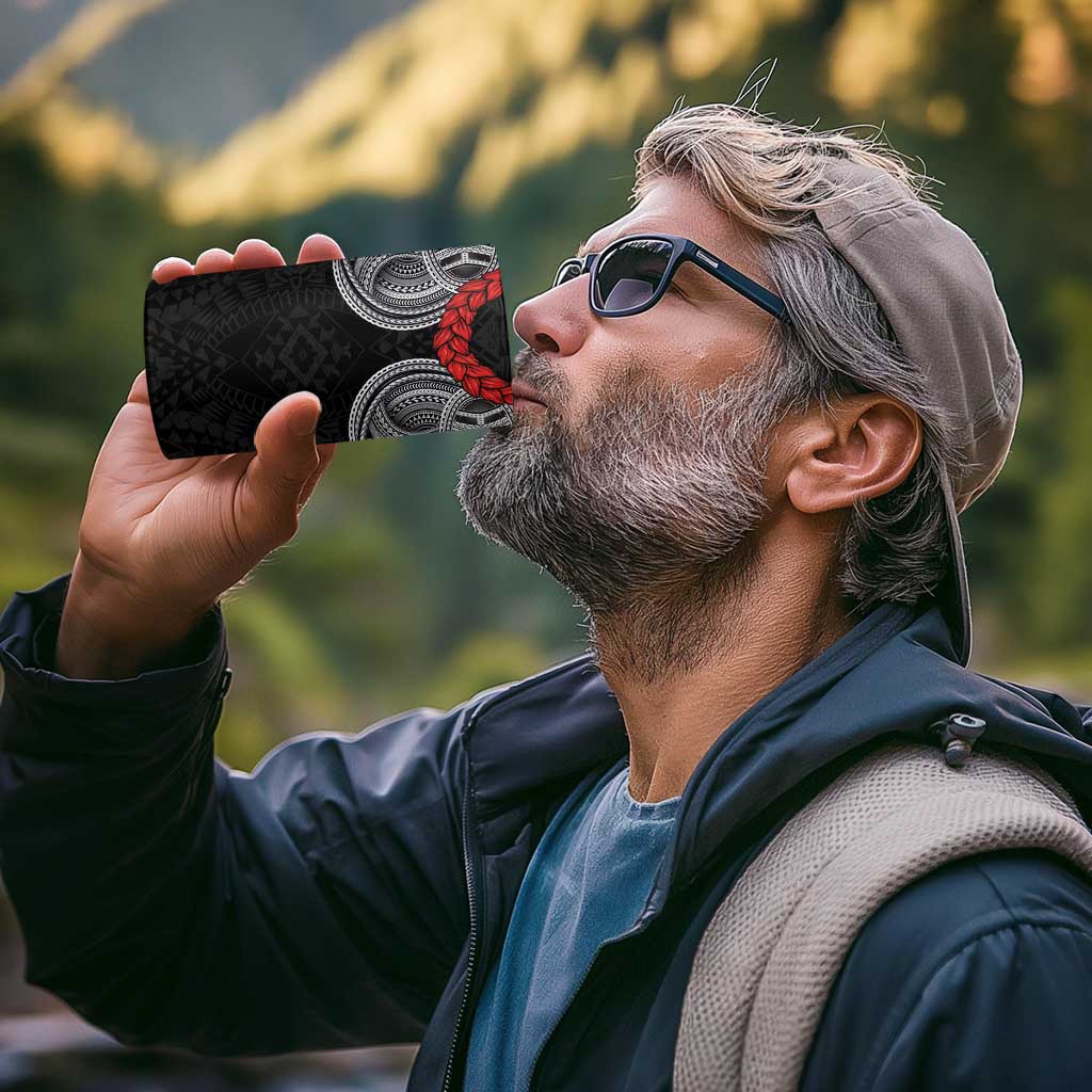 Samoan Traditional Art Tattoos 4 in 1 Can Cooler Tumbler Tatau Tribal Motifs with Ula Fala Black - Polynesian Pride