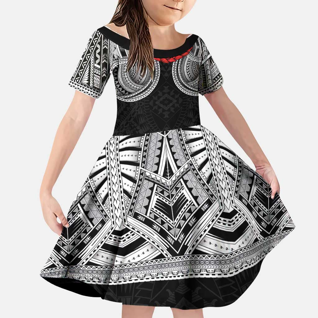 Samoan Traditional Art Tattoos Family Matching Long Sleeve Bodycon Dress and Hawaiian Shirt Tatau Tribal Motifs with Ula Fala Black - Polynesian Pride