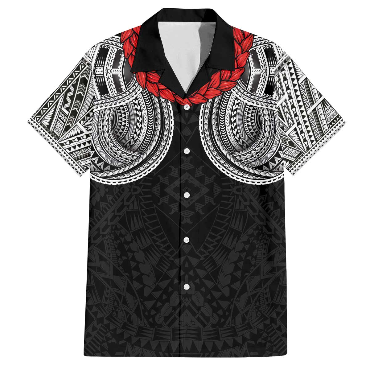 Samoan Traditional Art Tattoos Family Matching Off The Shoulder Long Sleeve Dress and Hawaiian Shirt Tatau Tribal Motifs with Ula Fala Black - Polynesian Pride
