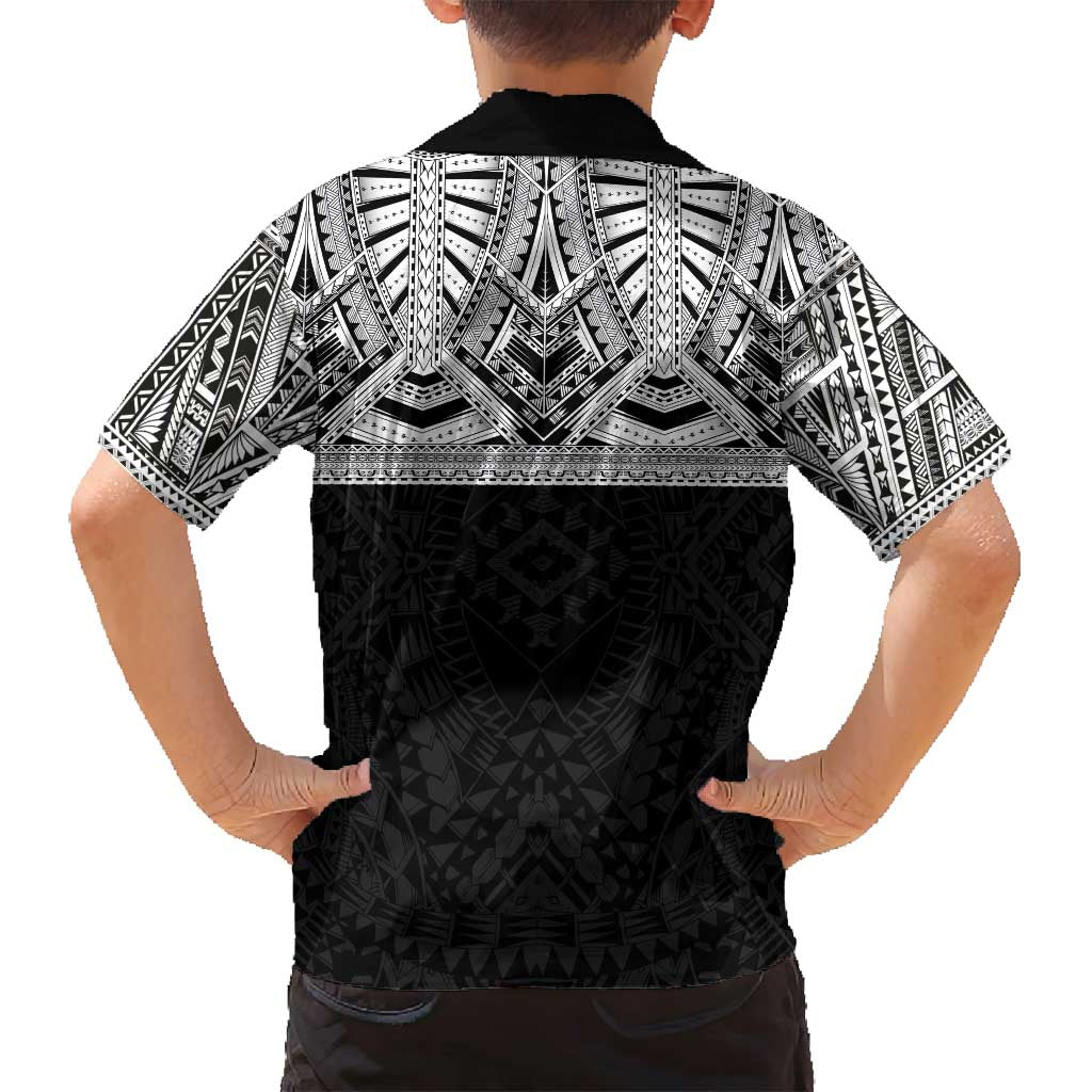 Samoan Traditional Art Tattoos Family Matching Off Shoulder Maxi Dress and Hawaiian Shirt Tatau Tribal Motifs with Ula Fala Black - Polynesian Pride
