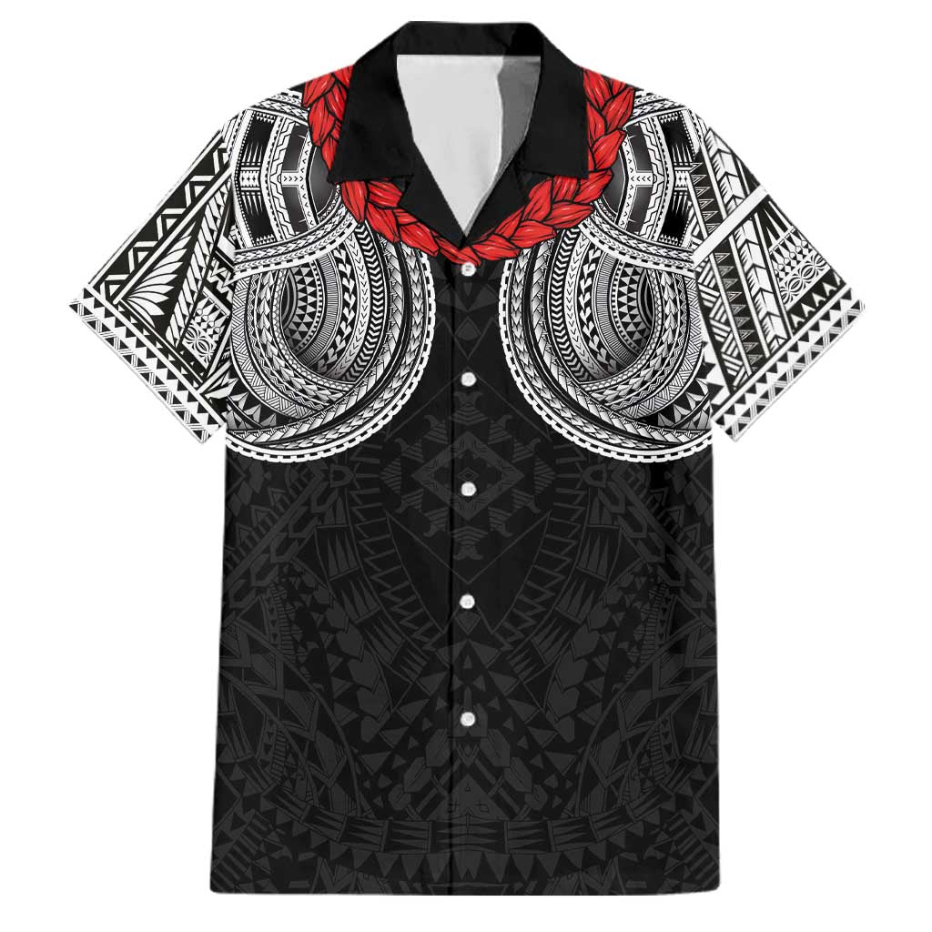 Samoan Traditional Art Tattoos Family Matching Off Shoulder Short Dress and Hawaiian Shirt Tatau Tribal Motifs with Ula Fala Black - Polynesian Pride