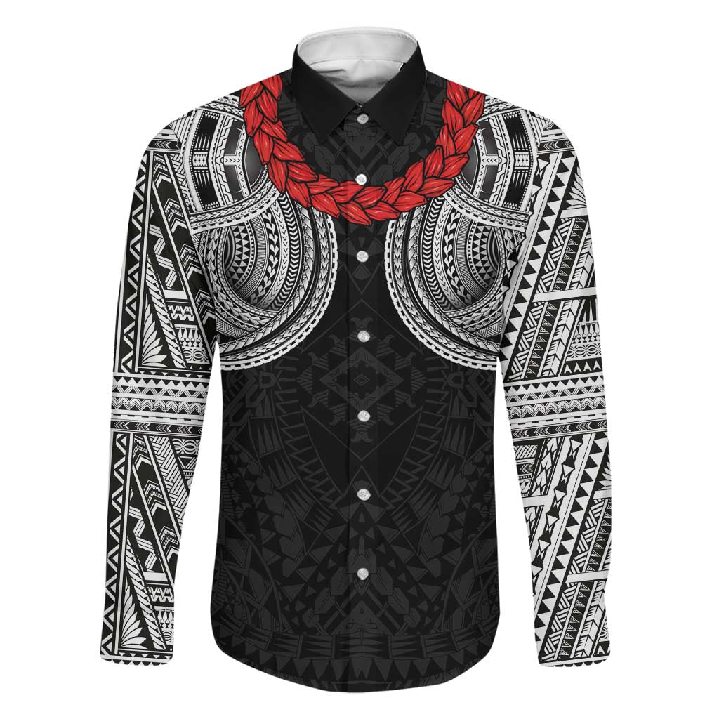 Samoan Traditional Art Tattoos Family Matching Off Shoulder Short Dress and Hawaiian Shirt Tatau Tribal Motifs with Ula Fala Black - Polynesian Pride