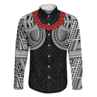 Samoan Traditional Art Tattoos Family Matching Off Shoulder Short Dress and Hawaiian Shirt Tatau Tribal Motifs with Ula Fala Black - Polynesian Pride