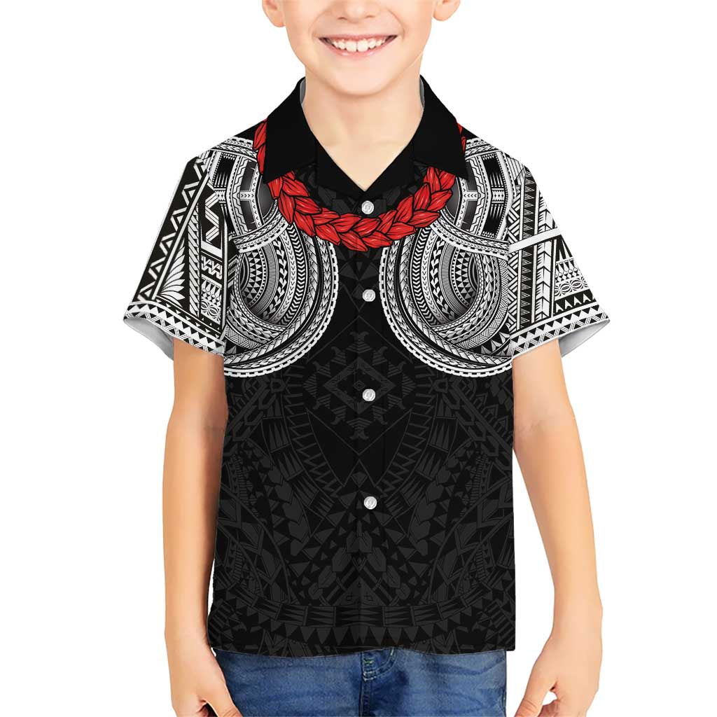 Samoan Traditional Art Tattoos Family Matching Off Shoulder Short Dress and Hawaiian Shirt Tatau Tribal Motifs with Ula Fala Black - Polynesian Pride