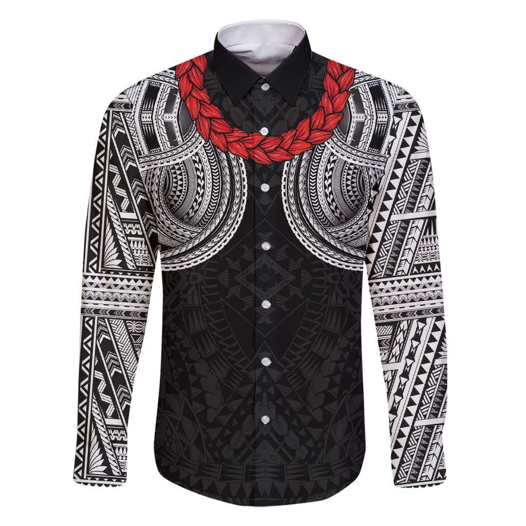 Samoan Traditional Art Tattoos Family Matching Short Sleeve Bodycon Dress and Hawaiian Shirt Tatau Tribal Motifs with Ula Fala Black - Polynesian Pride