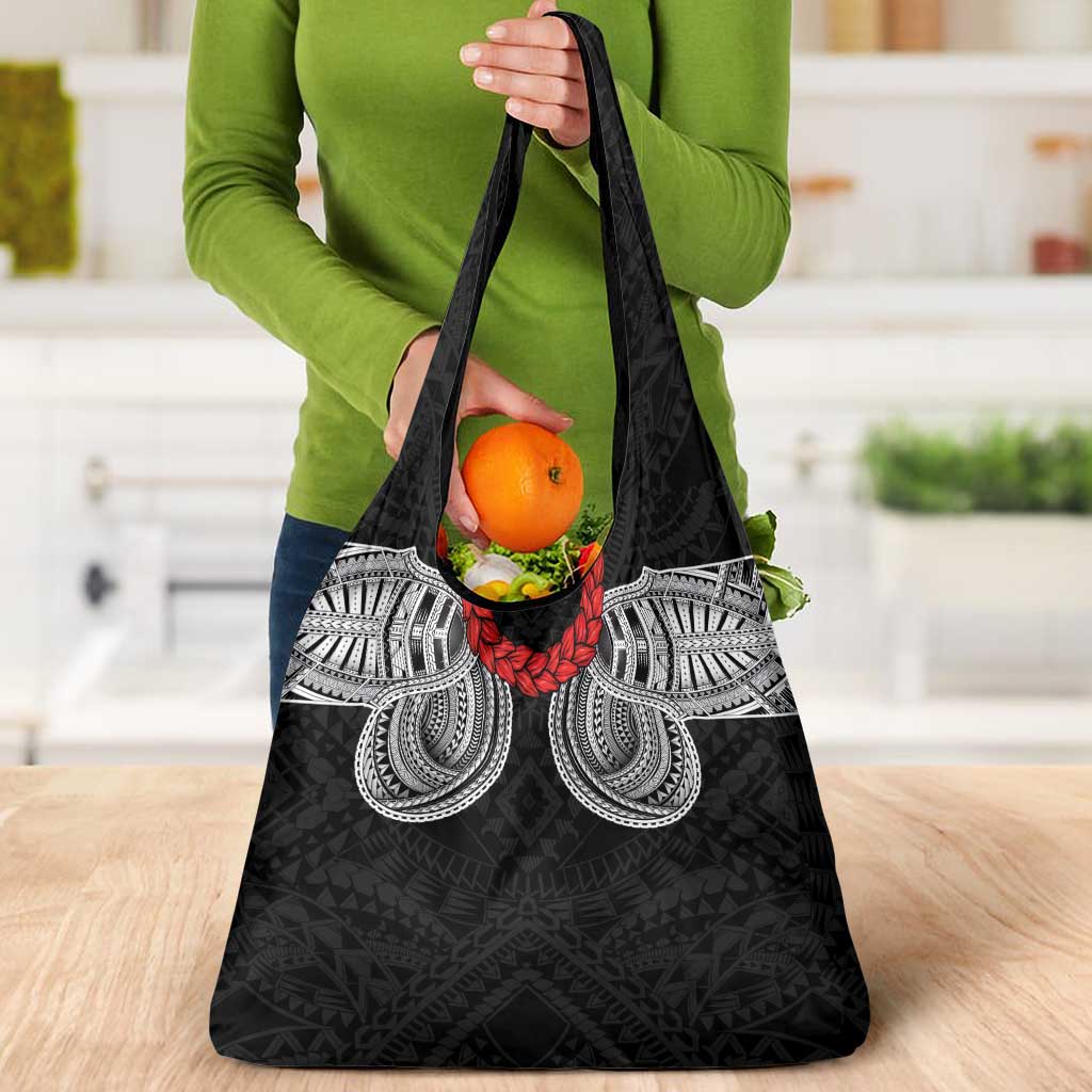 Samoan Traditional Art Tattoos Grocery Bag Tatau Tribal Motifs with Ula Fala Black - Polynesian Pride