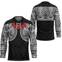 Samoan Traditional Art Tattoos Hockey Jersey Tatau Tribal Motifs with Ula Fala Black - Polynesian Pride