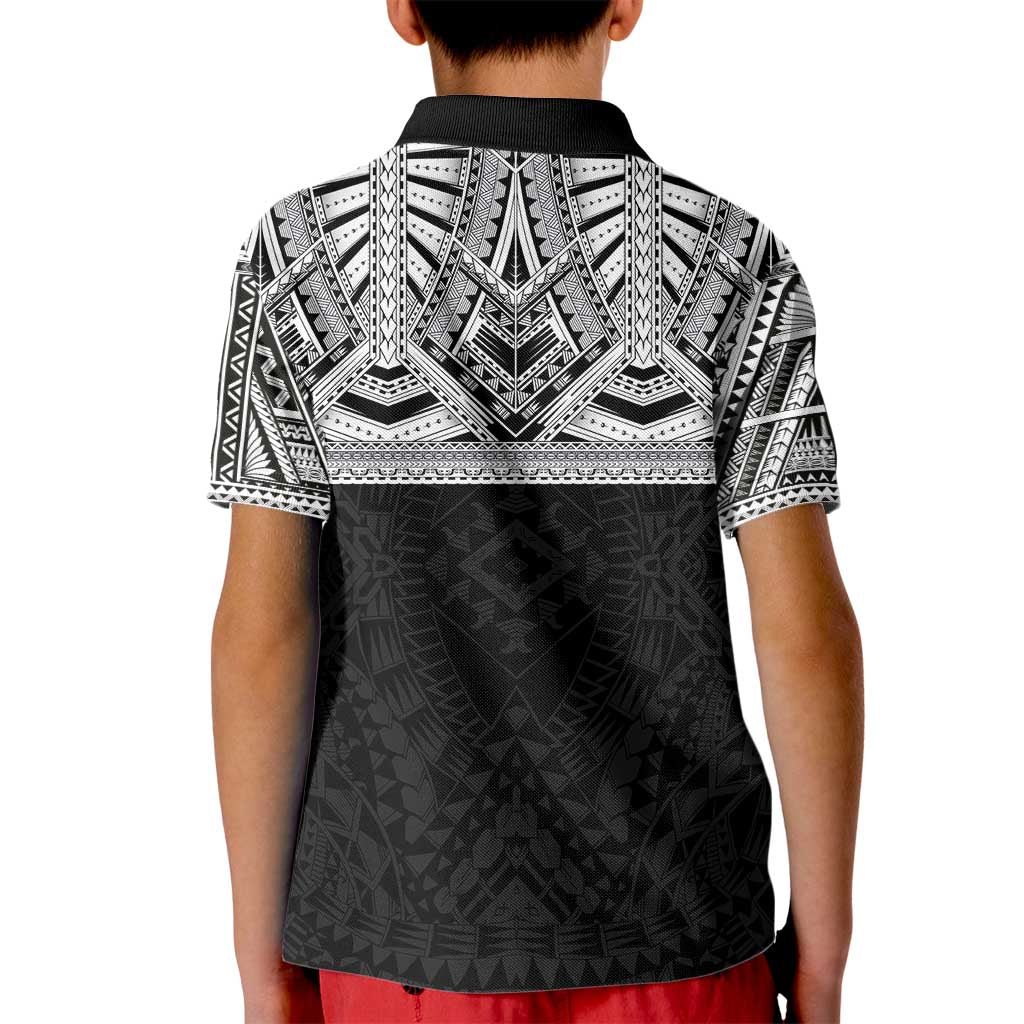 Samoan Traditional Art Tattoos Kid Polo Shirt Tatau Tribal Motifs with Ula Fala Black - Polynesian Pride