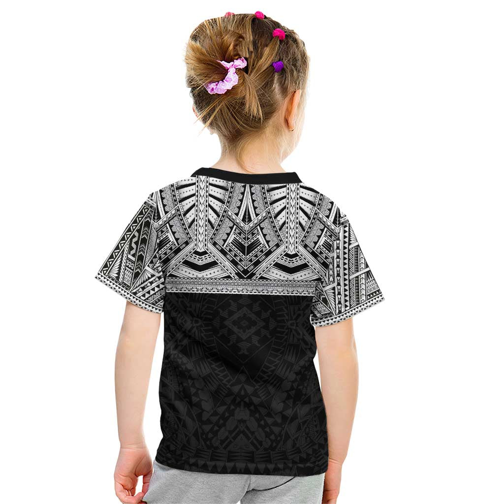 Samoan Traditional Art Tattoos Kid T Shirt Tatau Tribal Motifs with Ula Fala Black - Polynesian Pride