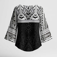 Samoan Traditional Art Tattoos Kimono Sleeve Blouse Tatau Tribal Motifs with Ula Fala Black - Polynesian Pride