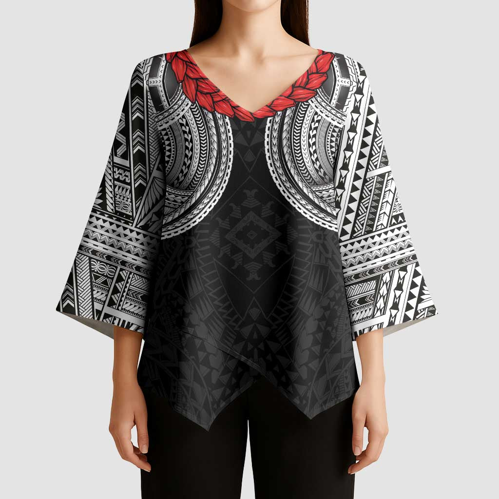Samoan Traditional Art Tattoos Kimono Sleeve Blouse Tatau Tribal Motifs with Ula Fala Black - Polynesian Pride