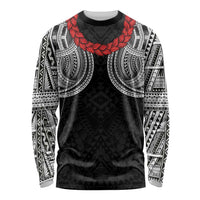 Samoan Traditional Art Tattoos Long Sleeve Shirt Tatau Tribal Motifs with Ula Fala Black - Polynesian Pride