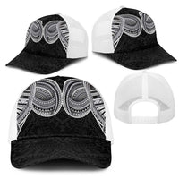 Samoan Traditional Art Tattoos Mesh Trucker Cap Tatau Tribal Motifs with Ula Fala Black - Polynesian Pride
